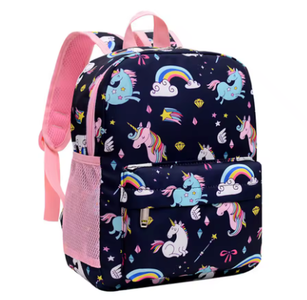 cartable licorne scolaire noir et rose