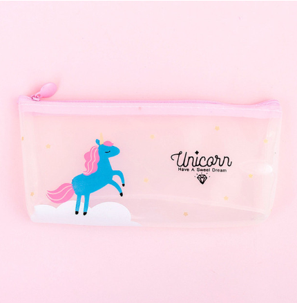 Trousse Licorne rose transparente