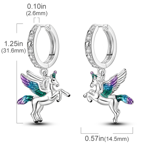 boucle d oreille licorne luxe en argent et faux diamant