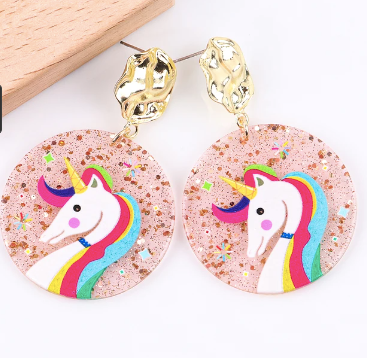 Boucles d'Oreilles Licorne Arc en Ciel