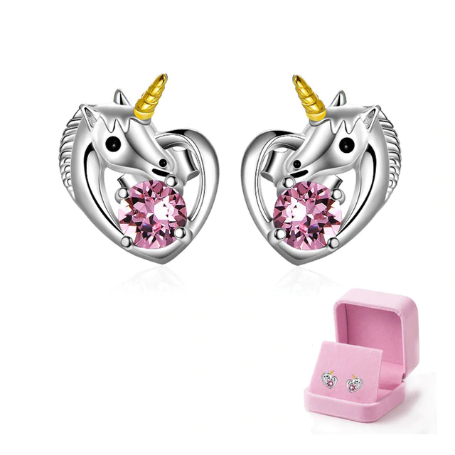 Boucles d'Oreilles Licorne Forme Coeur (Argent)