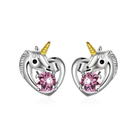 boucles d oreilles licorne en forme de coeur