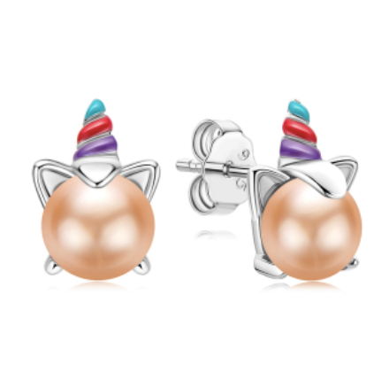 boucles d oreilles licorne avec perle naturelle