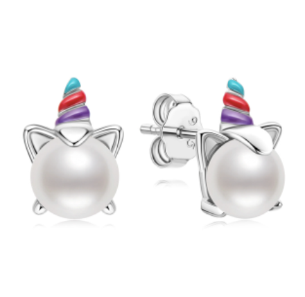 boucles d oreilles licorne avec perle blanche
