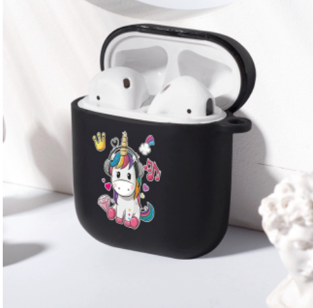 coque noire silicone licorne airpods 1 et 2