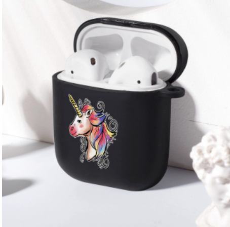 etui Noir Coque Licorne ecouteurs pour AirPods 1ere et 2eme generation.