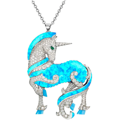 collier pendentif et chaine licorne argente cristal luxe zircon