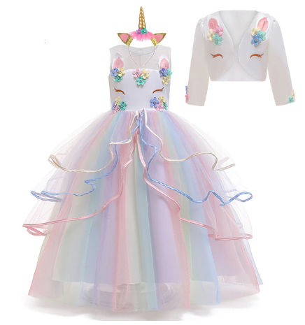 robe princesse licorne et gilet assorti