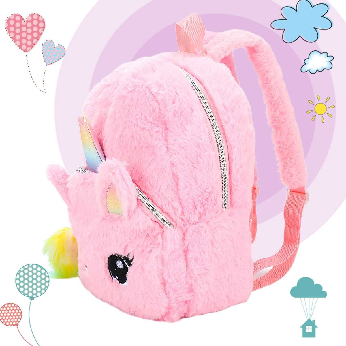 Cartable style Licorne Fourrure Rose