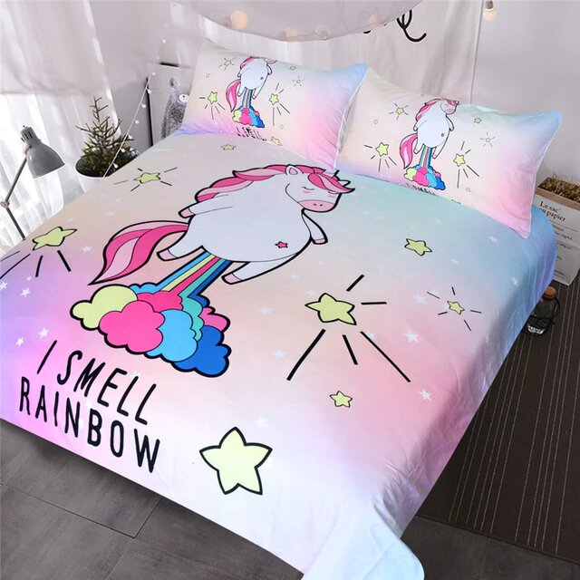 housse de couette 240x220 pet licorne arc en ciel