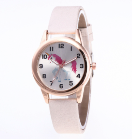 montre licorne bracelet cuir blanc