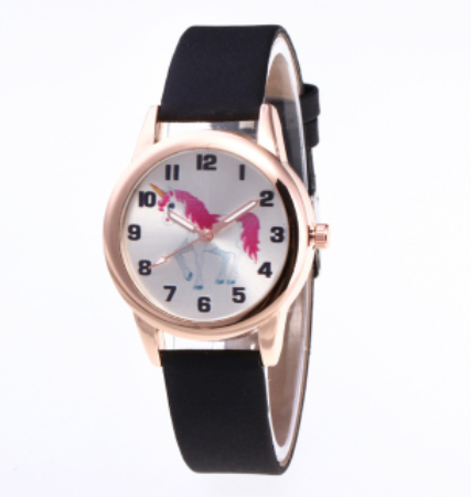 montre noire licorne