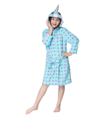 peignoir licorne a pois rose et bleu
