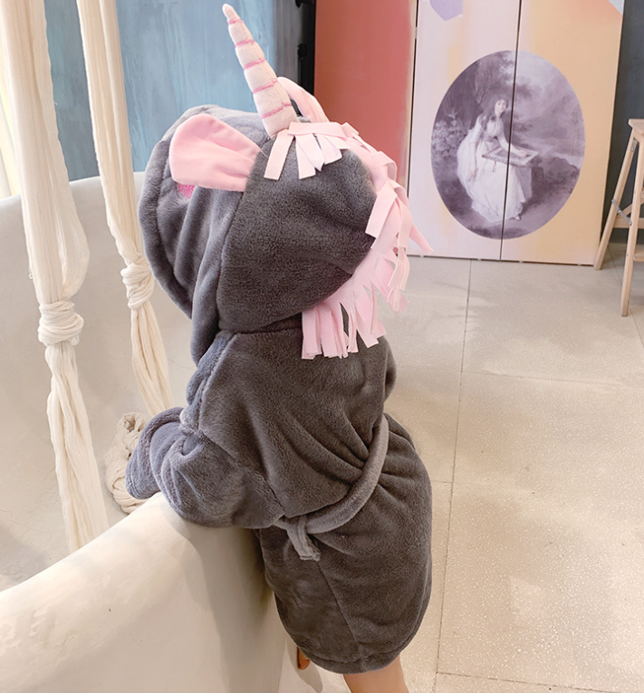 peignoir licorne gris et rose