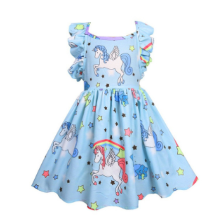 robe licorne avec ailes et arc en ciel bleue