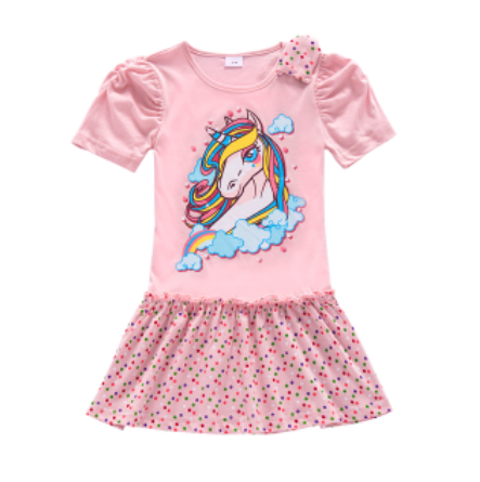 manches ballons robe rose licorne