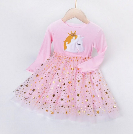 robe volant rose paillette avec licorne