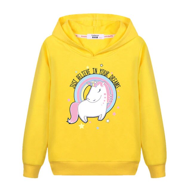 un sweat licorne jaune pour fille