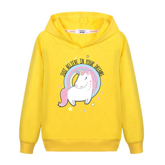 un sweat licorne jaune pour fille