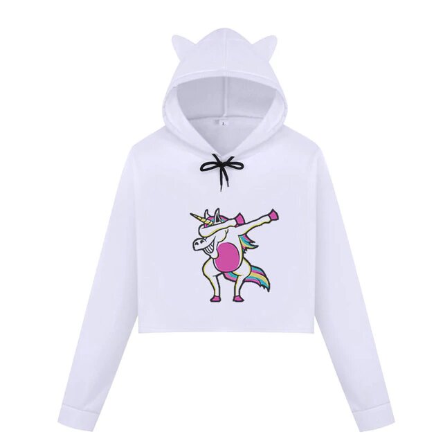 Sweat Crop Top Licorne Dab de l'univers - monde-licorne