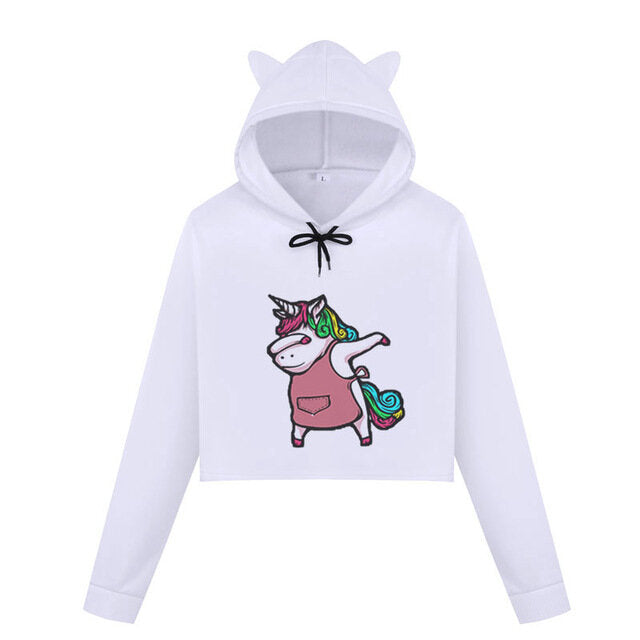 Sweat Crop top Licorne Femme Dab - monde-licorne