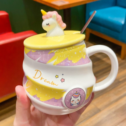 tasse licorne jaune et violet ceramique