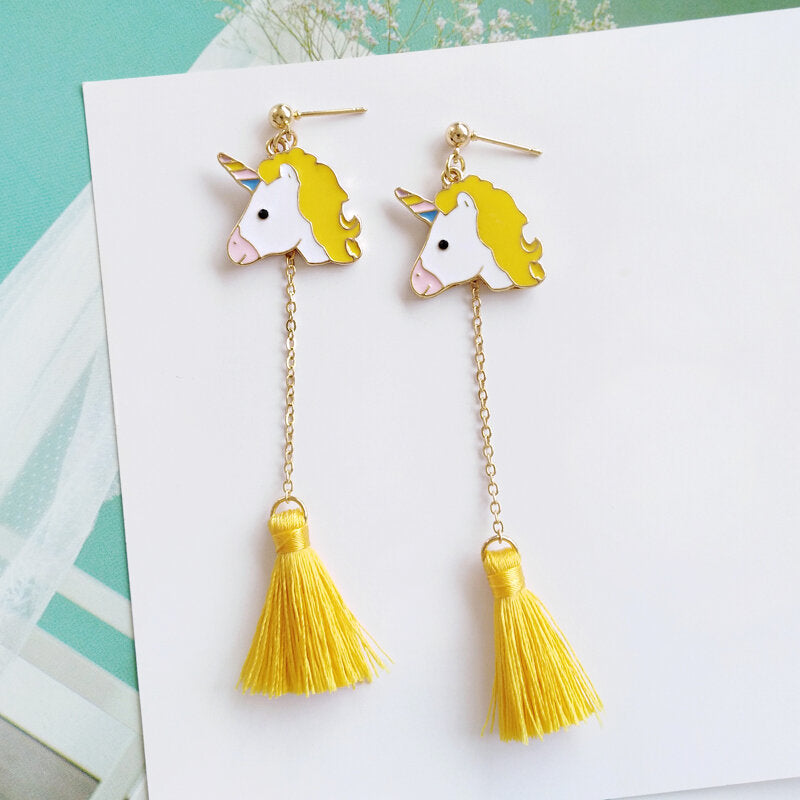 Boucle D'oreille Licorne Pendante Jaune - monde-licorne