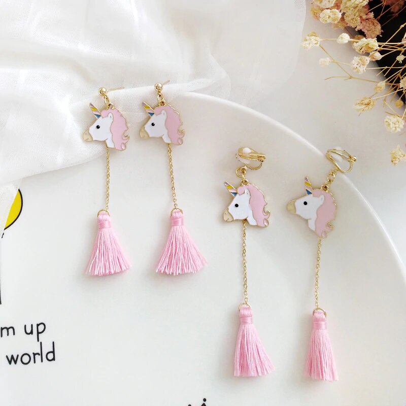 Boucle D'oreille Licorne Pendante Rose - monde-licorne