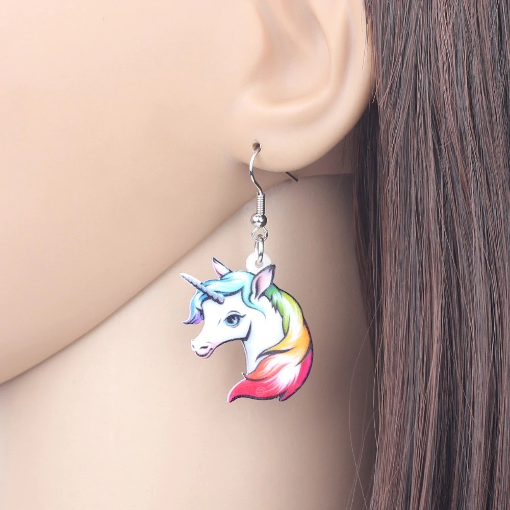 Boucles d'Oreilles Licorne Crinière Arc en Ciel