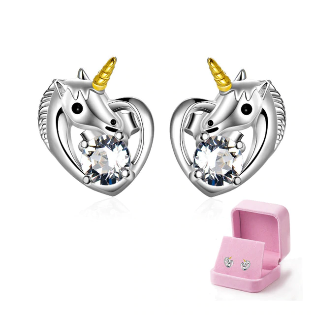 Boucles d'Oreilles Licorne Coeur (Argent)