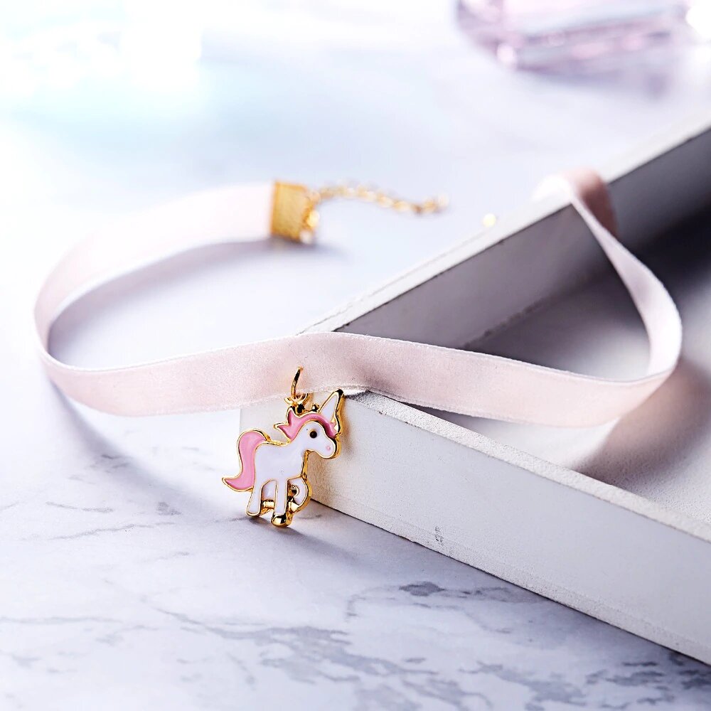 Collier Ras de Cou Licorne Rose - monde-licorne