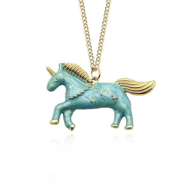 collier licorne 3d bleu