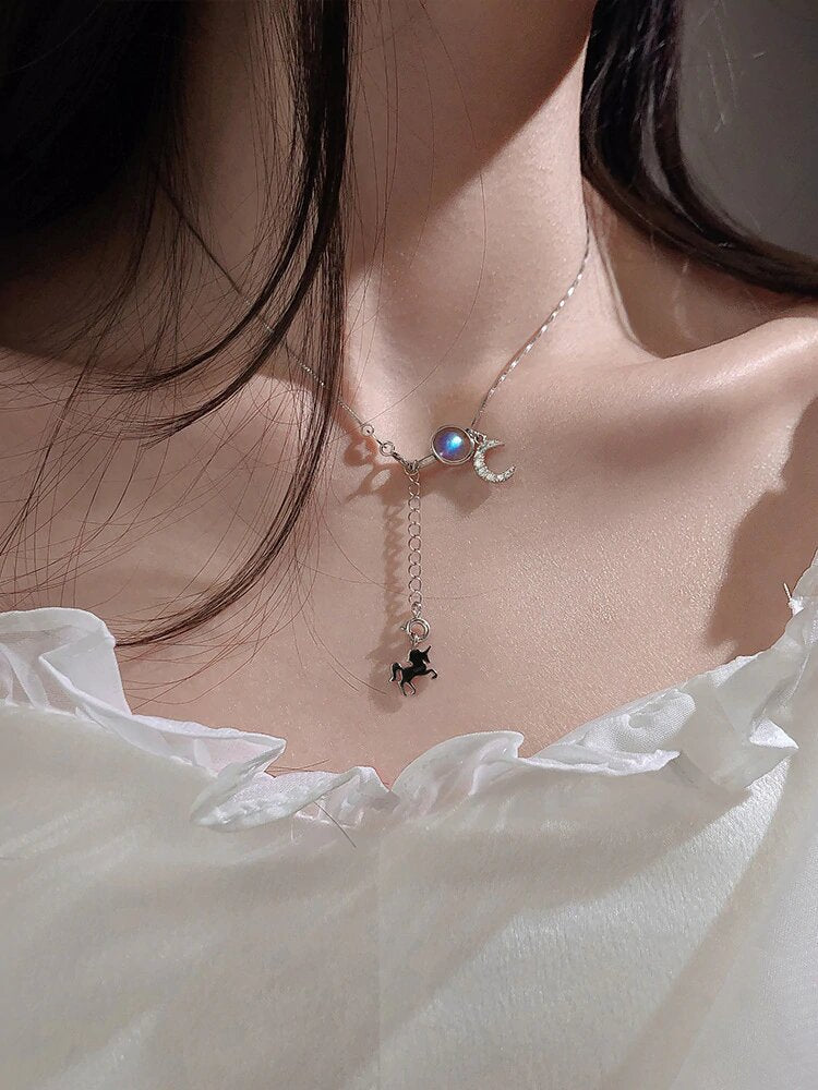 collier licorne celeste argent