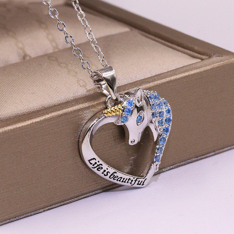 collier licorne chic zircon bleu