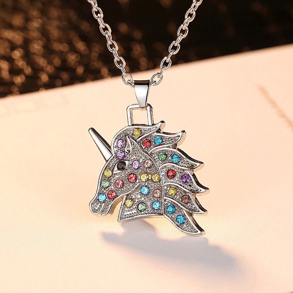 collier argent licorne pierre zircon multicolore