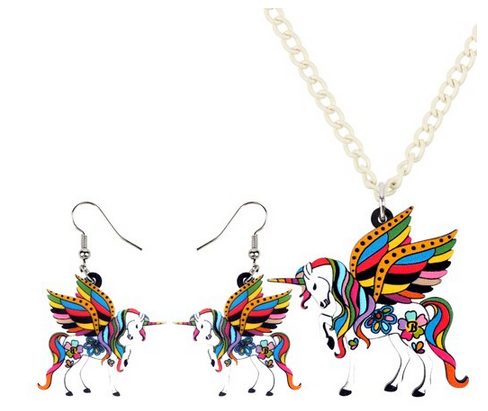 collier licorne boucle d oreille assortie