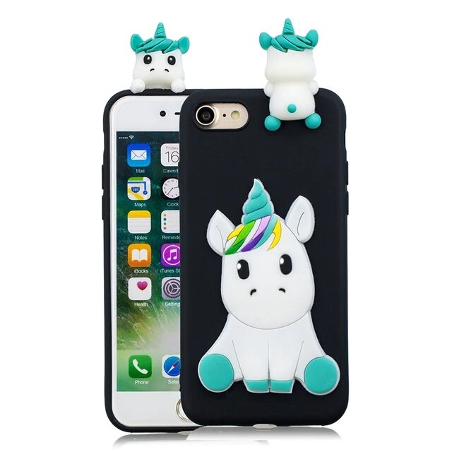 coque noir en 3d style licorne pour iphone