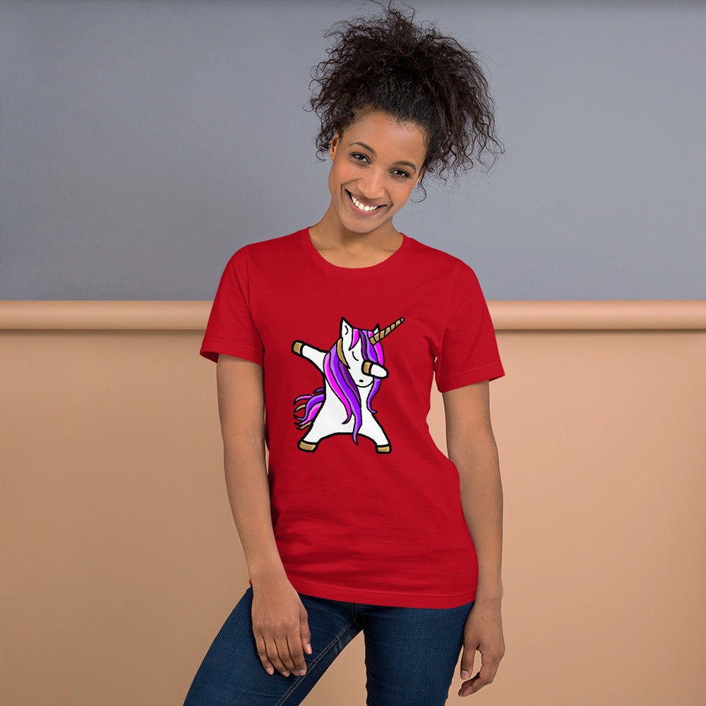 t shirt rouge dab licorne