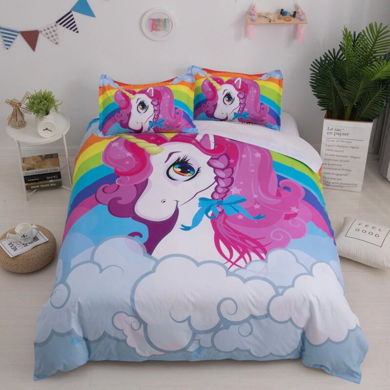 housse de couette licorne mignonne pour enfant taille 140x200