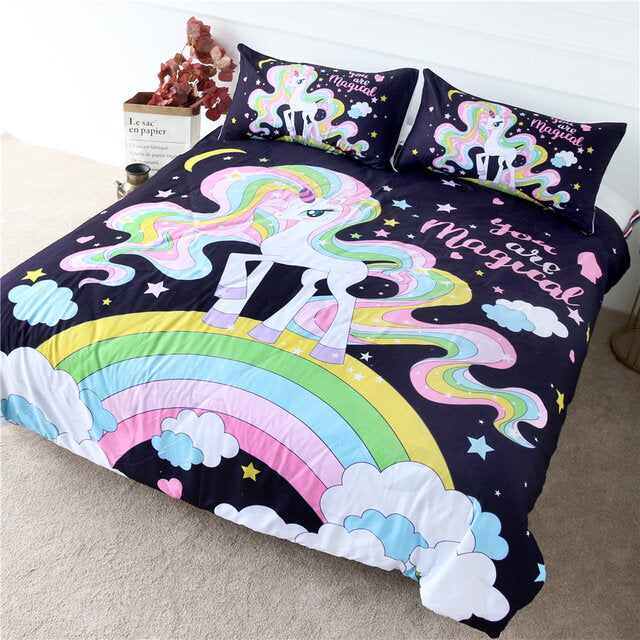 licorne arc en ciel sur une housse de couette 220x240 pour fille
