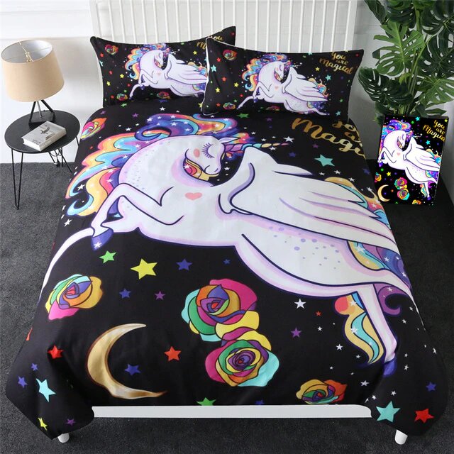 housse de couette licorne pour 1 personne motif licorne taille 90x190