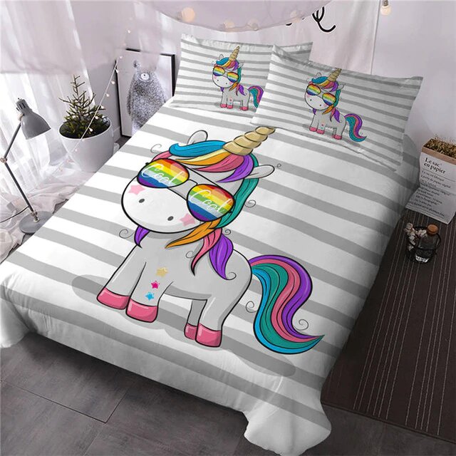 housse de couette 1 place 90x190 style licorne