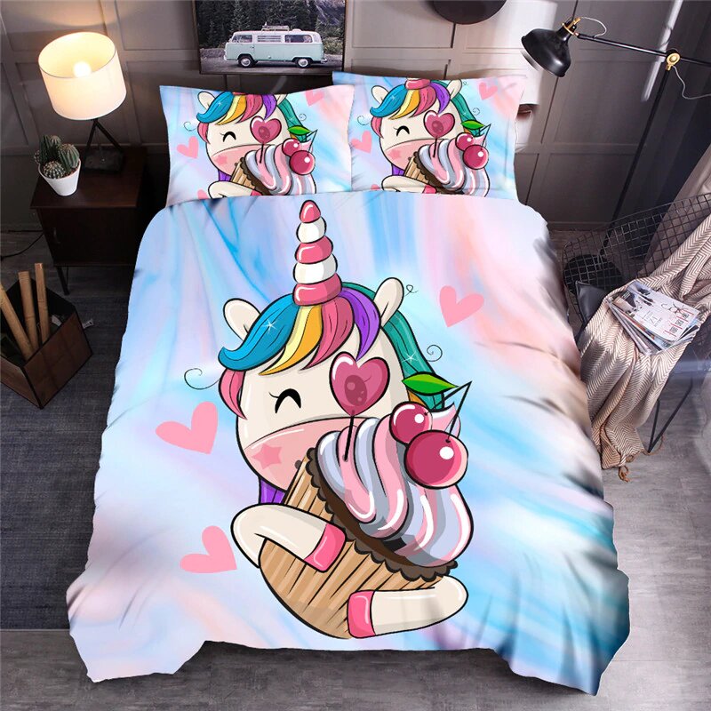 housse de couette licorne cute 1 place 90x190