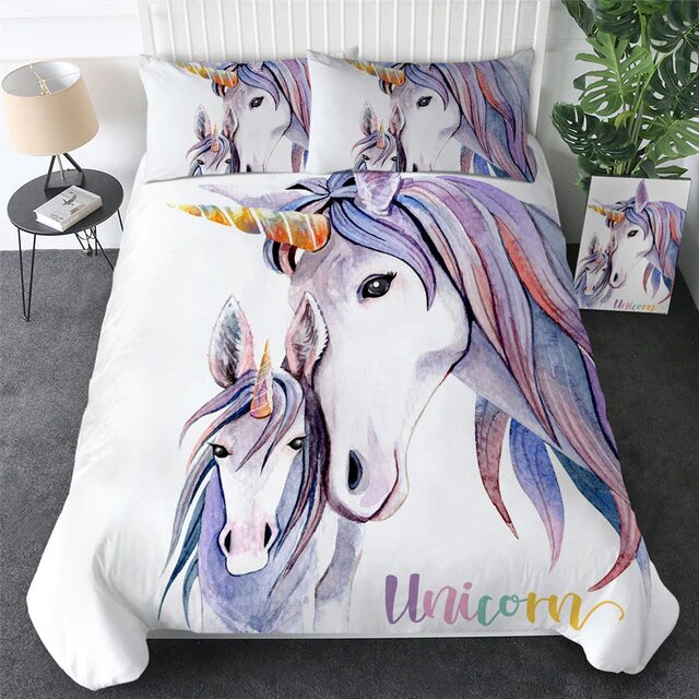 housse de couette style dessin licorne taille 90x190