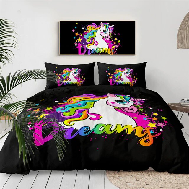 housse de couette motif licorne taille 140x200