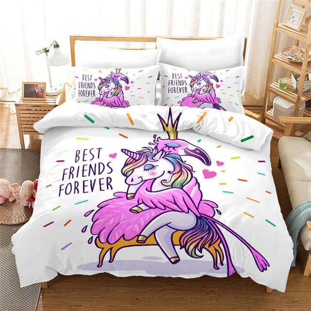 housse de couette licorne et flamant bff taille 200x200