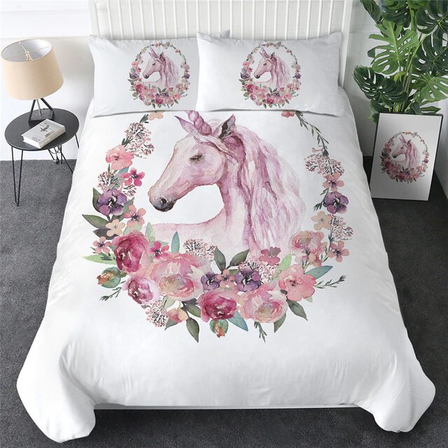 housse de couette 220x240 licorne avec des fleurs