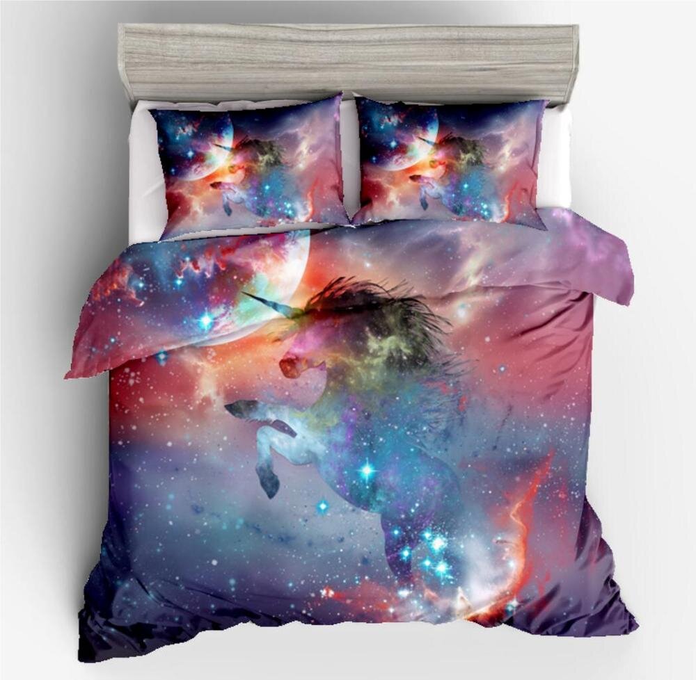 housse de couette licorne theme galaxie taille 220x240