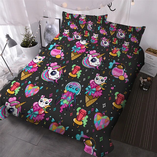 housse de couette 220x240 style licorne kawaii