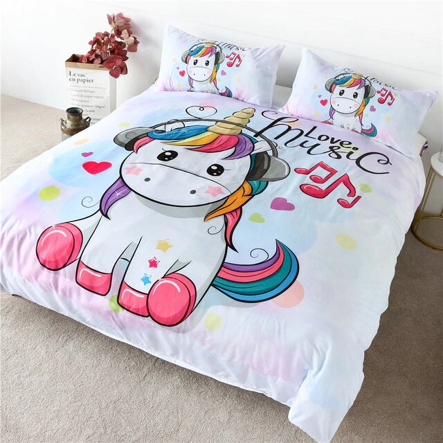 housse de couette love music licorne